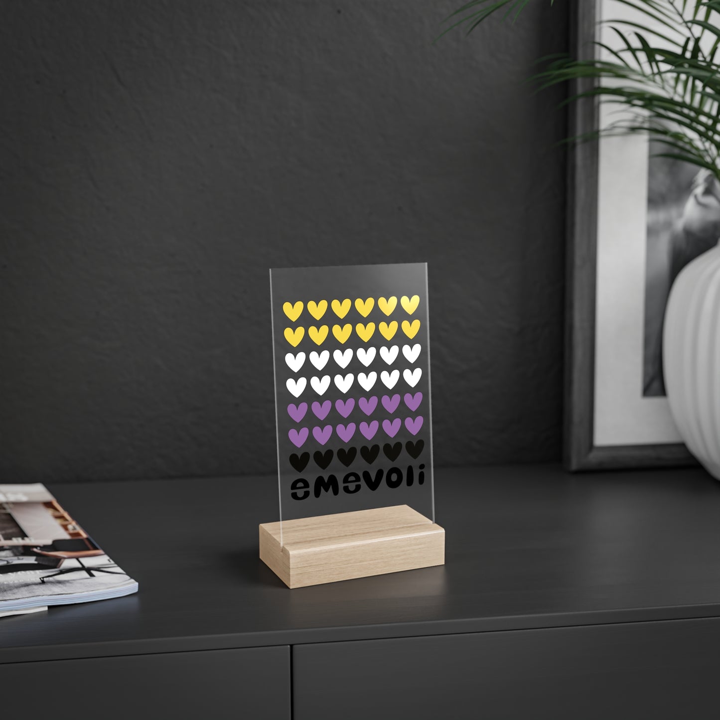 emevoli | Acrylic Sign with Wooden Stand | NonBinary Flag Colors