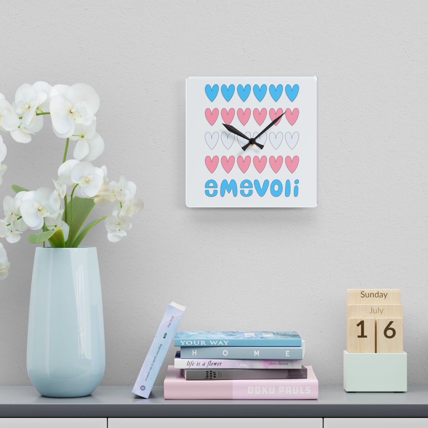 emevoli | Acrylic Wall Clock | Trans Flag Colors