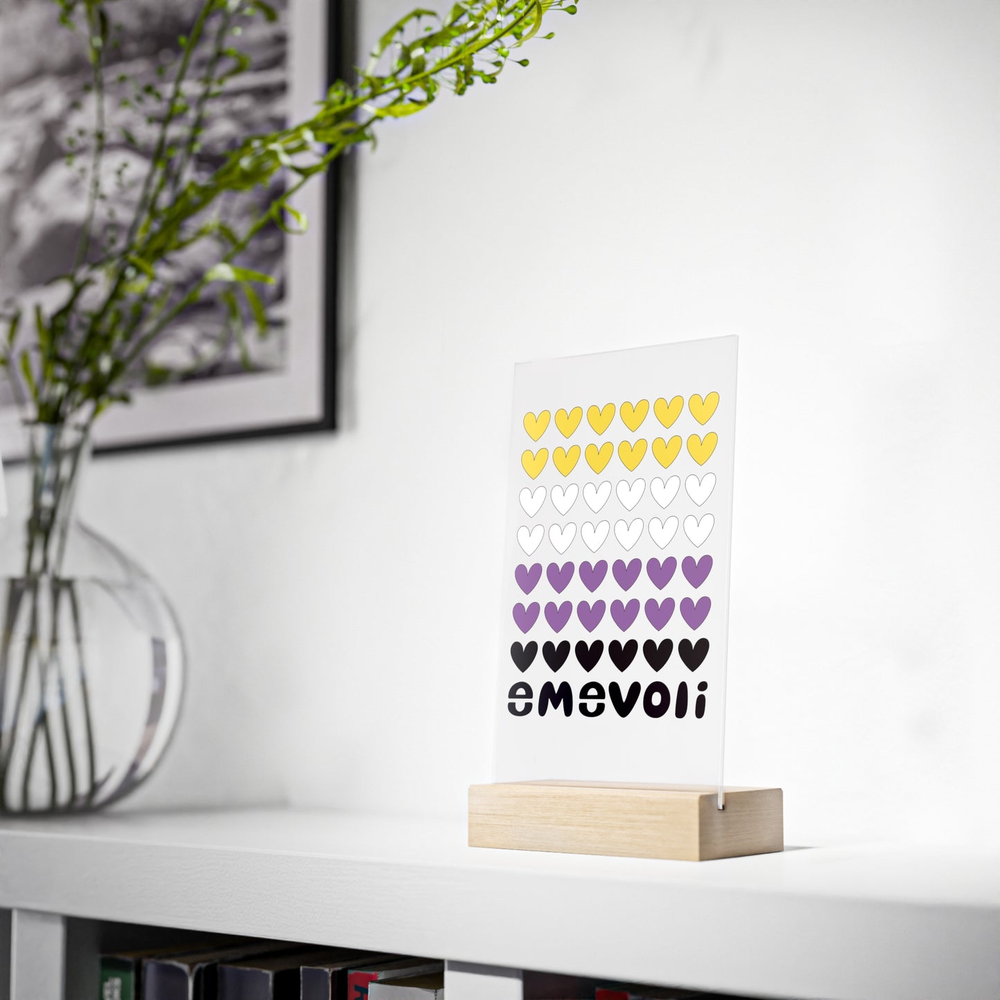 emevoli | Acrylic Sign with Wooden Stand | NonBinary Flag Colors