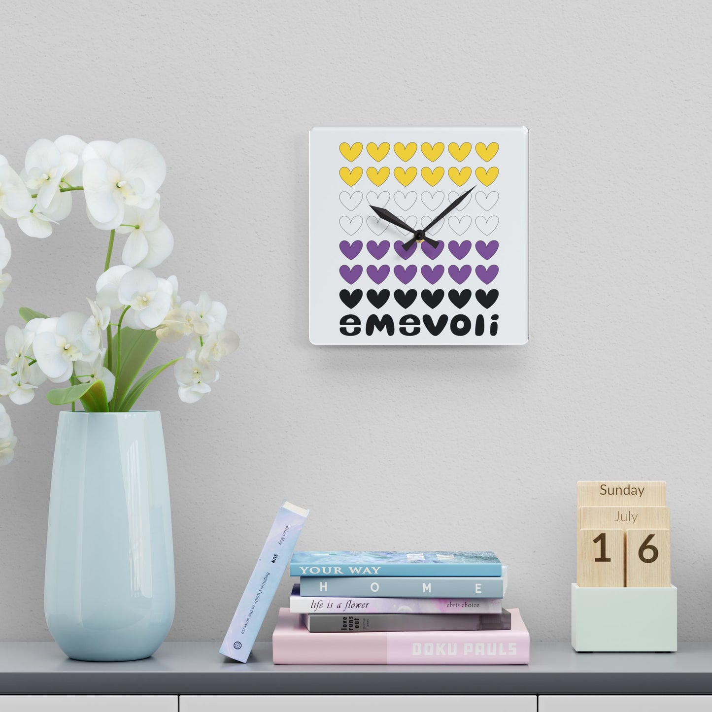 emevoli | Acrylic Wall Clock | NonBinary Flag Colors
