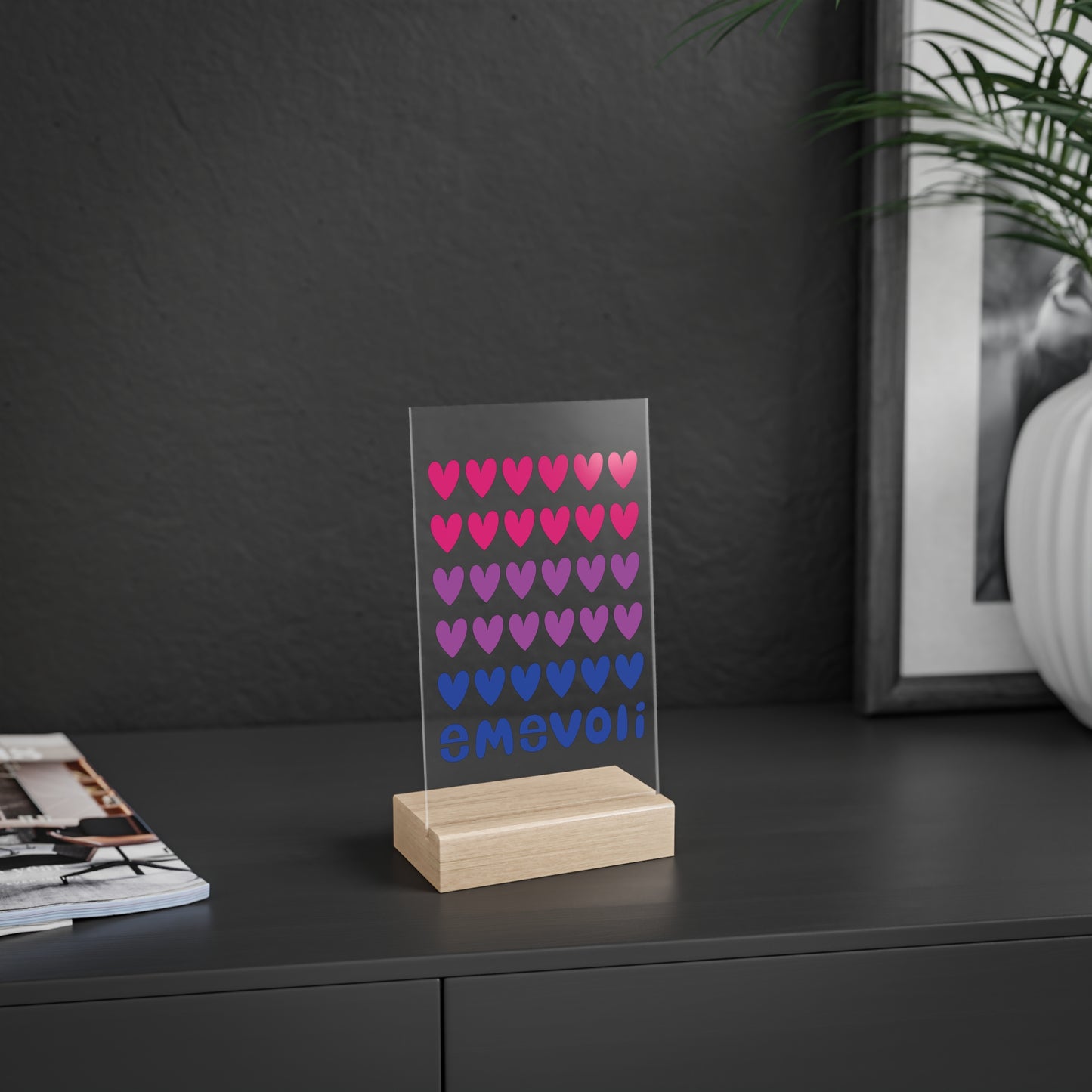 emevoli | Acrylic Sign with Wooden Stand | Bisexual Flag Colors