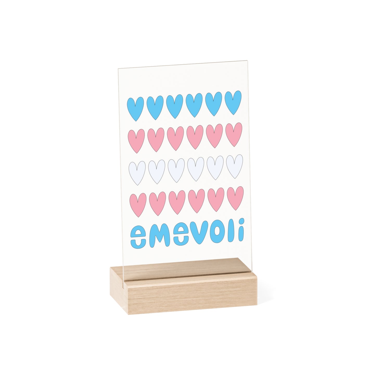 emevoli | Acrylic Sign with Wooden Stand | Trans Flag Colors
