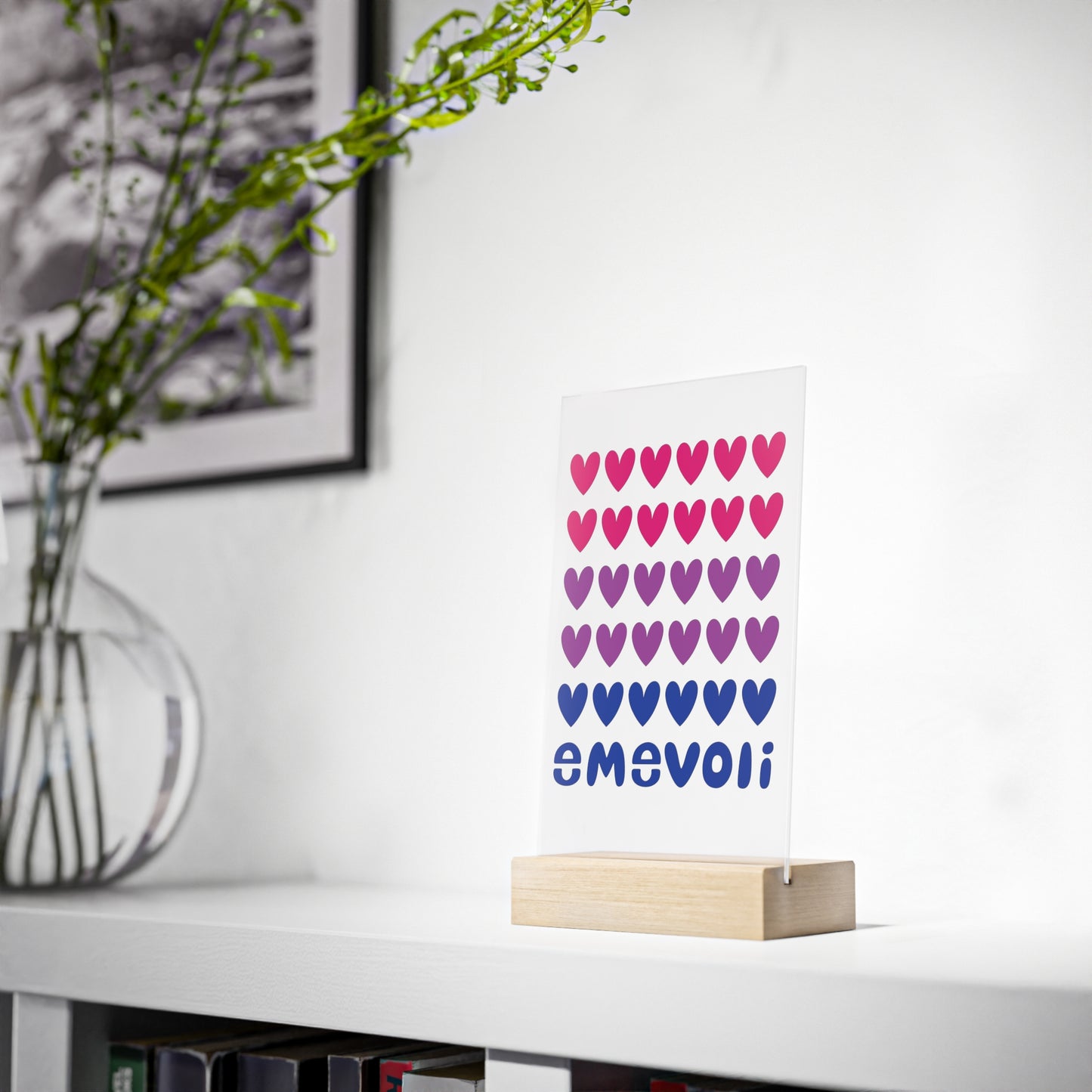 emevoli | Acrylic Sign with Wooden Stand | Bisexual Flag Colors