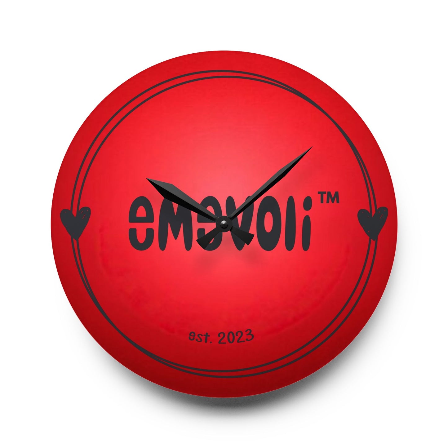 emevoli | Acrylic Wall Clock | Red with Black Logo