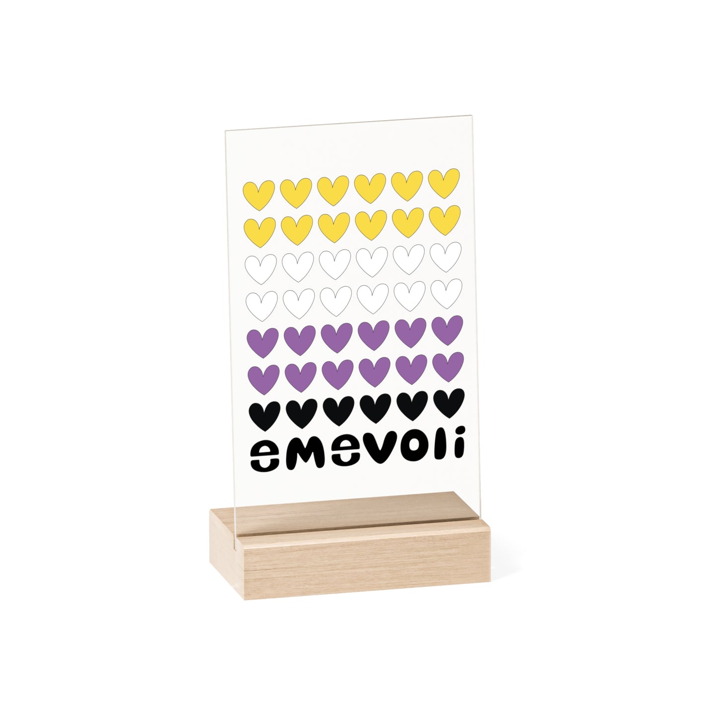 emevoli | Acrylic Sign with Wooden Stand | NonBinary Flag Colors