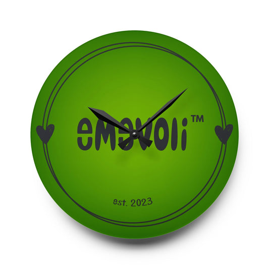 emevoli | Acrylic Wall Clock | Green with Black Logo