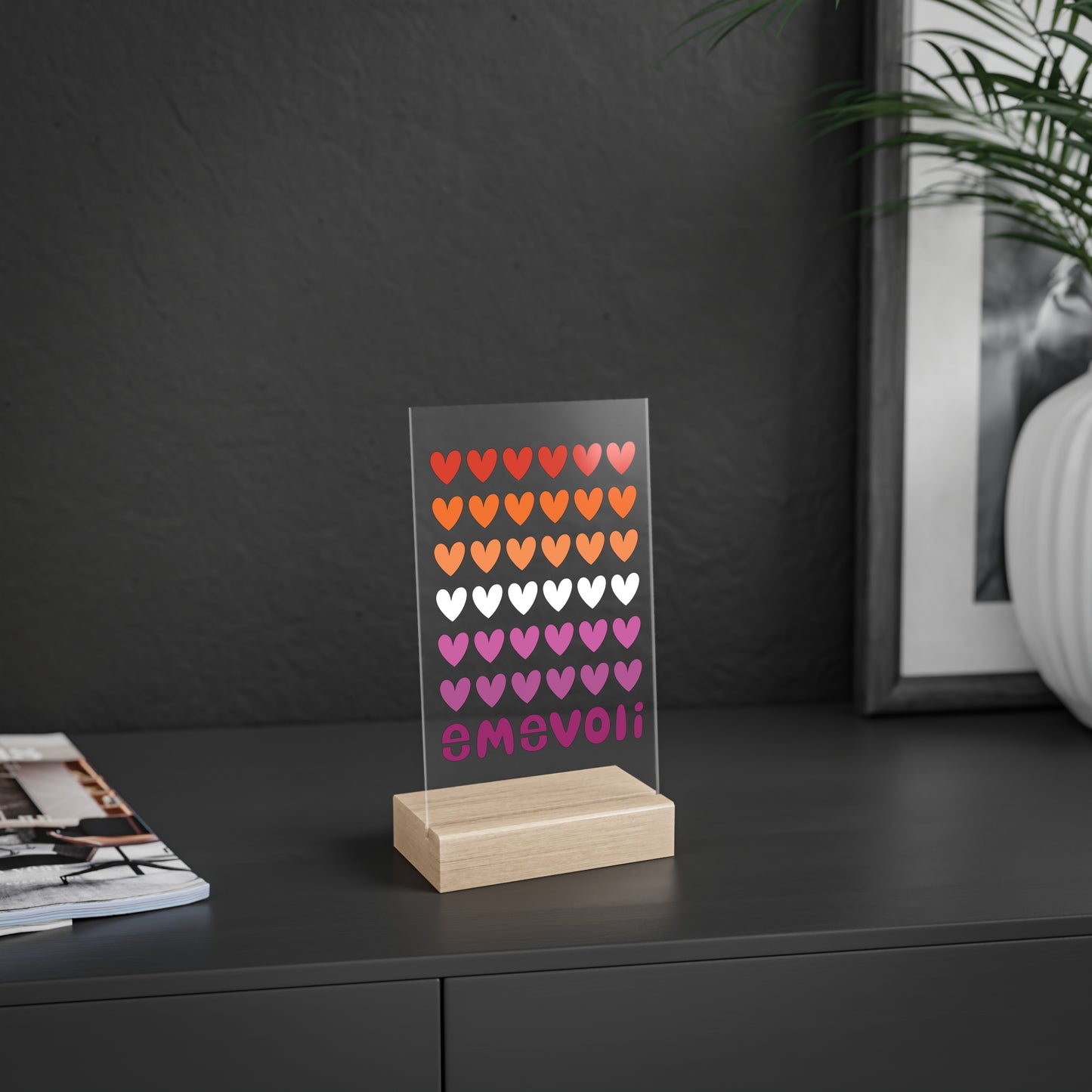emevoli | Acrylic Sign with Wooden Stand | Lesbian Flag Colors