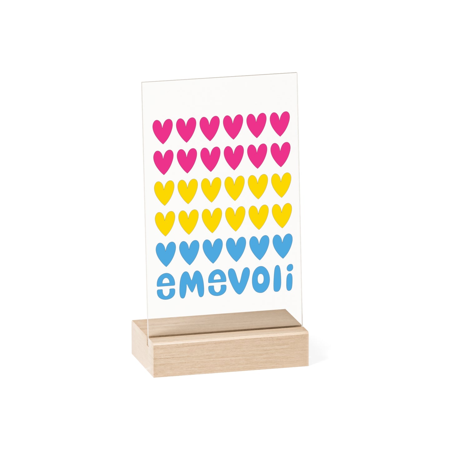 emevoli | Acrylic Sign with Wooden Stand | Pansexual Flag Colors