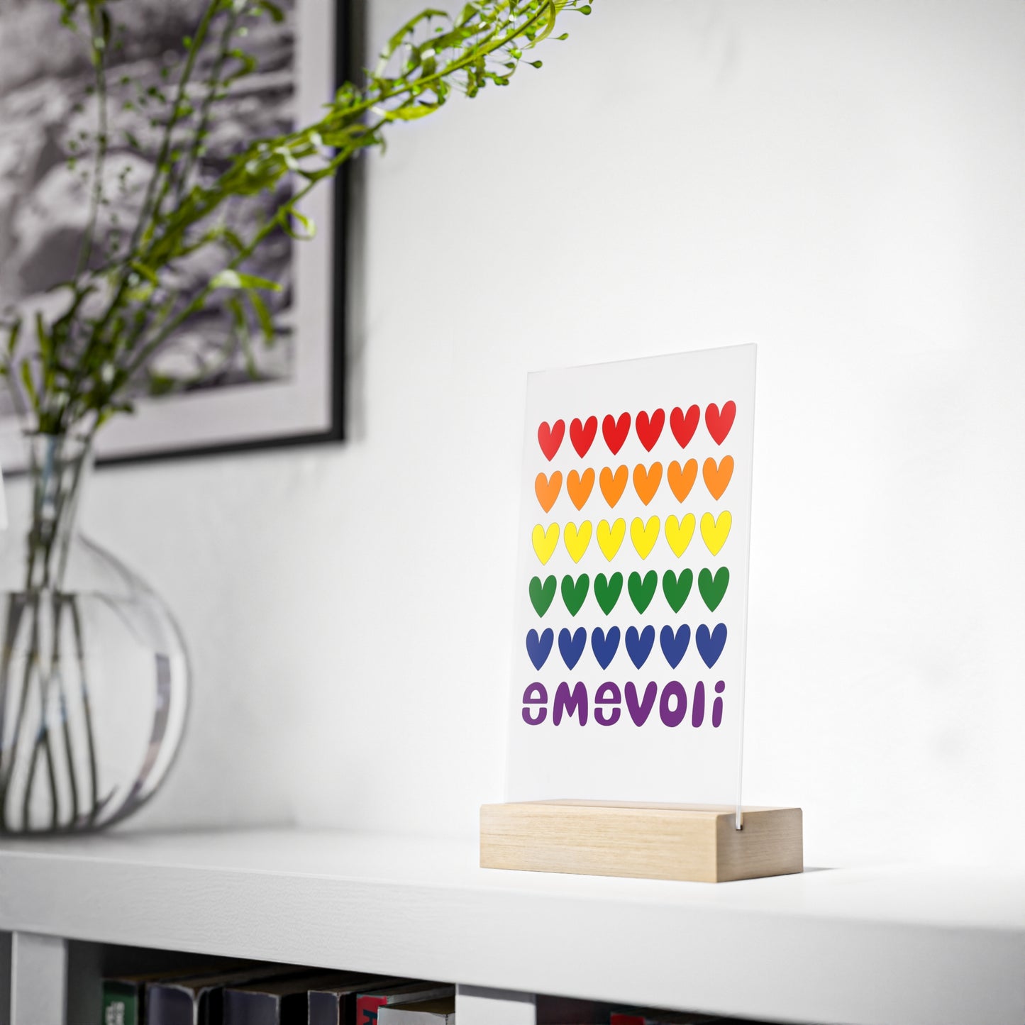 emevoli | Acrylic Sign with Wooden Stand | Pride Flag Colors