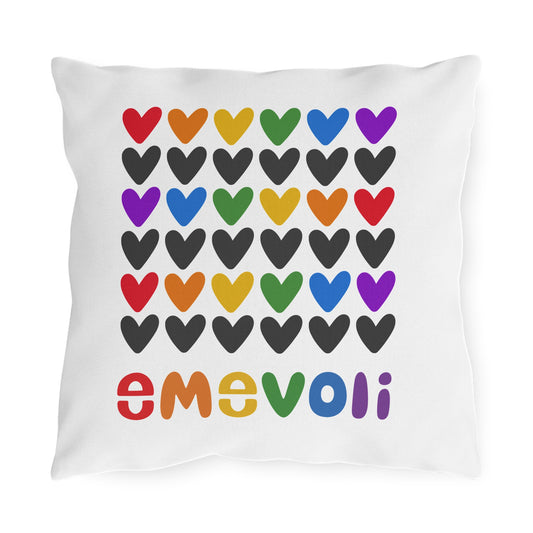 emevoli | Outdoor Pillow | 16x16 | Rainbow Hearts