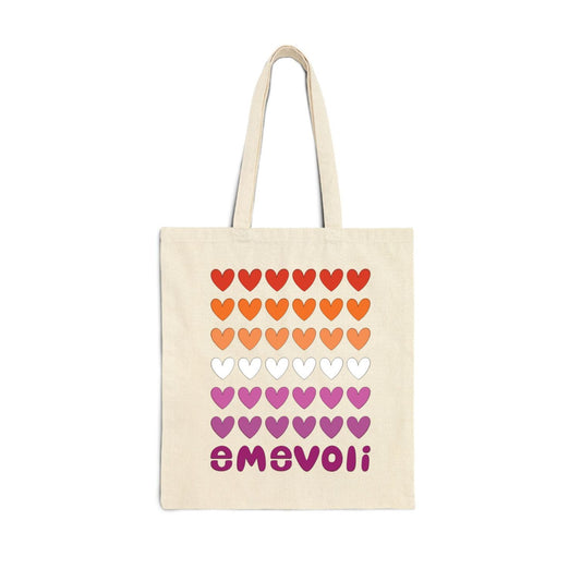 emevoli | Cotton Canvas Tote Bag | Lesbian Flag Colors