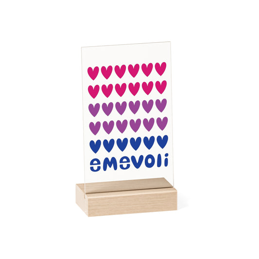 emevoli | Acrylic Sign with Wooden Stand | Bisexual Flag Colors