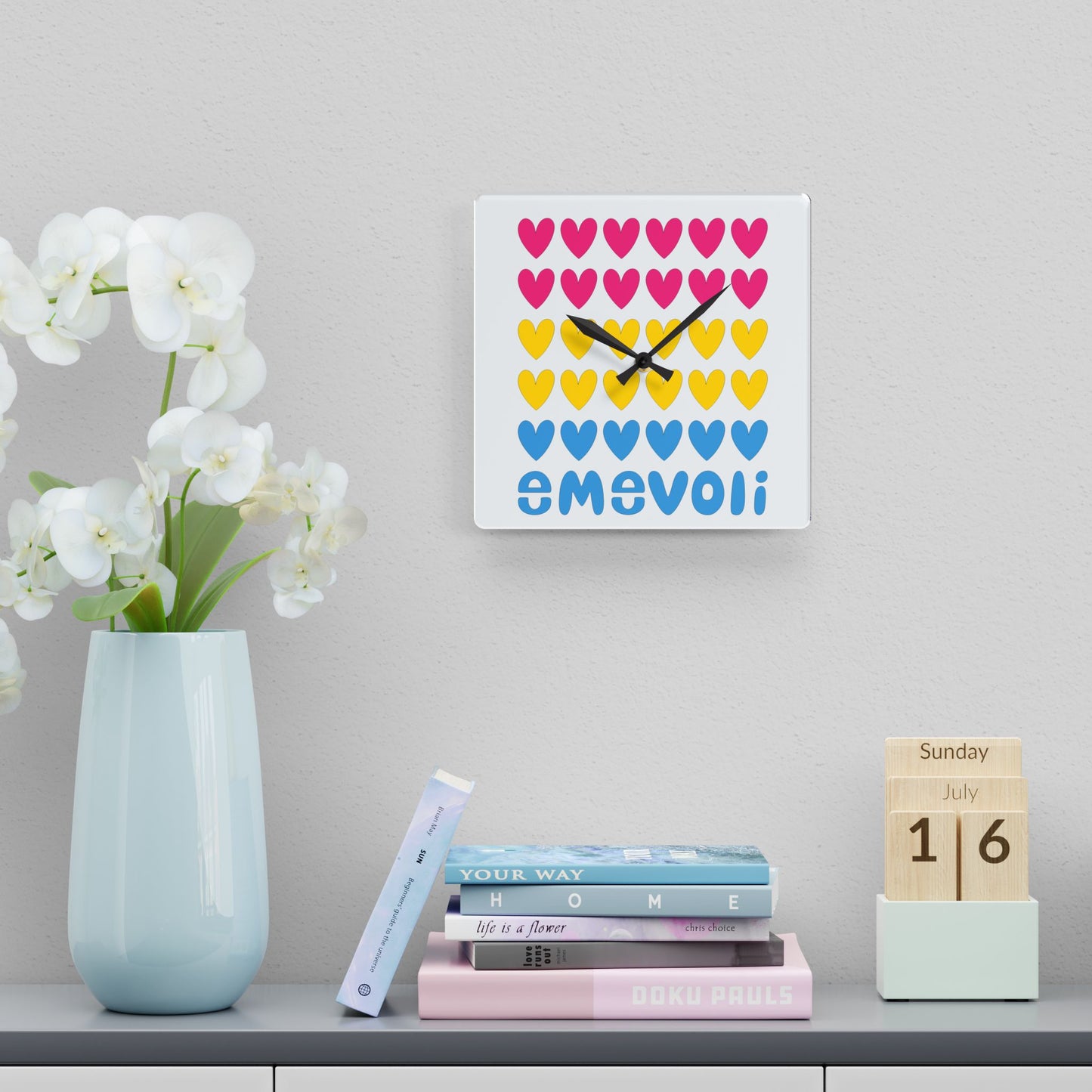 emevoli | Acrylic Wall Clock | Pansexual Flag Colors