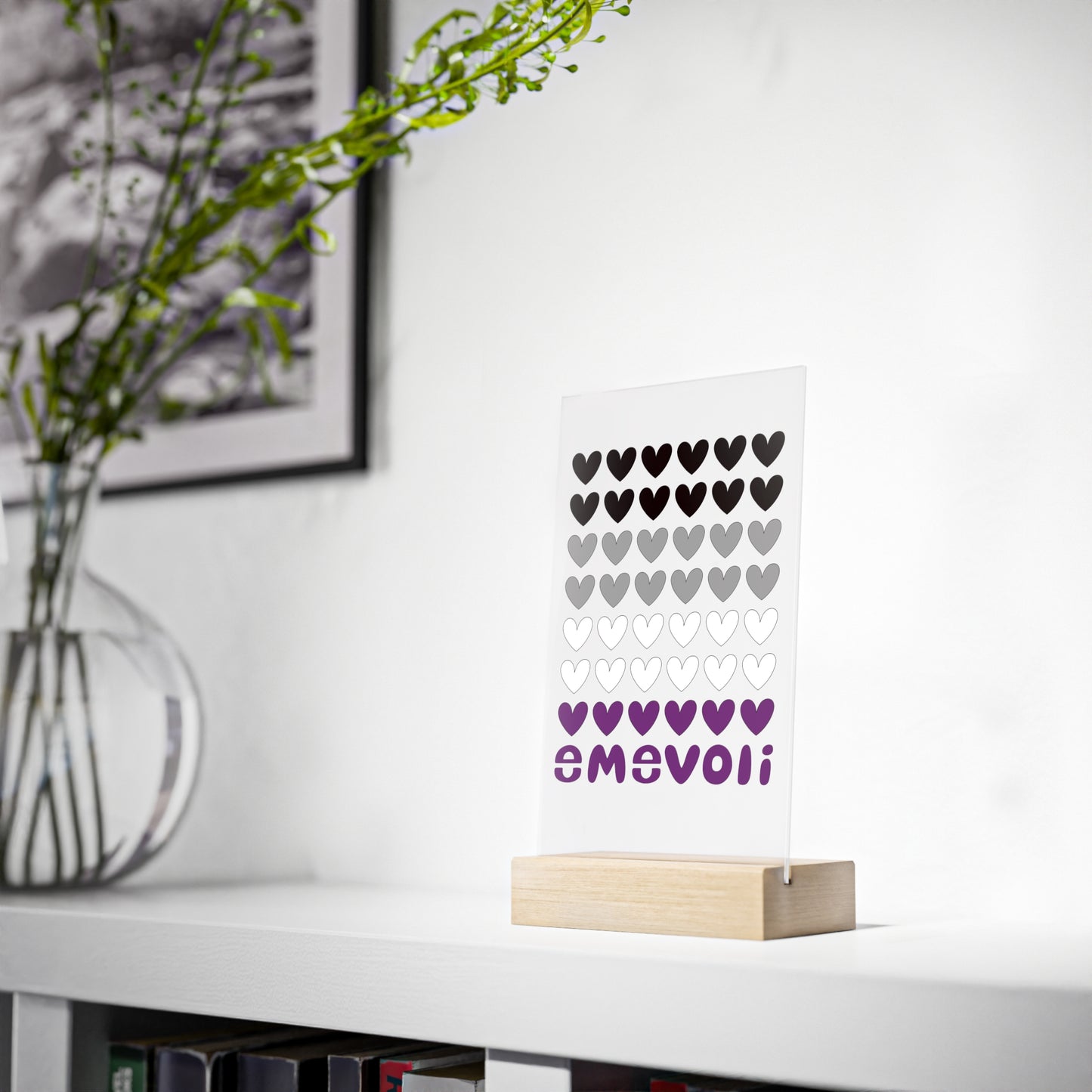 emevoli | Acrylic Sign with Wooden Stand | Asexual Flag Colors