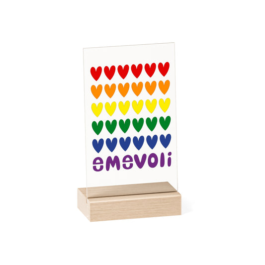 emevoli | Acrylic Sign with Wooden Stand | Pride Flag Colors