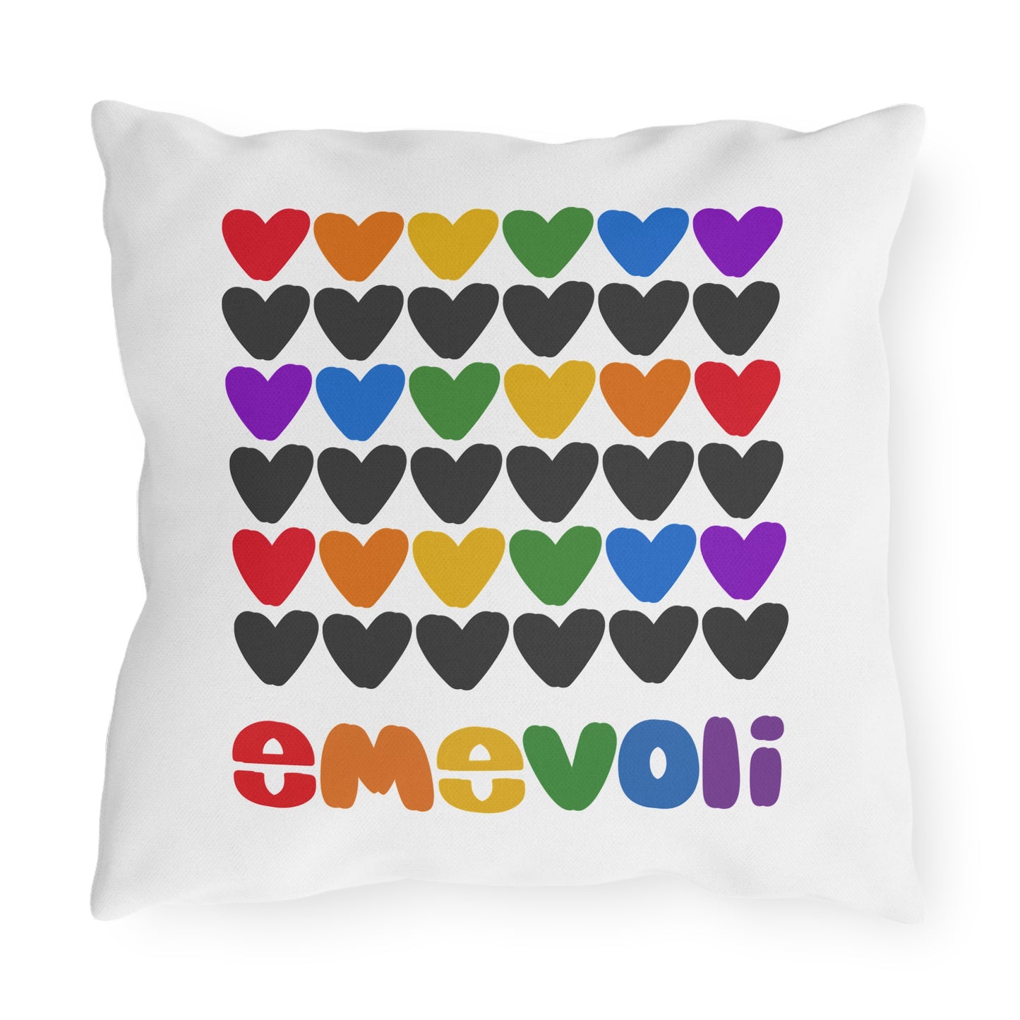 emevoli | Outdoor Pillow | 16x16 | Rainbow Hearts