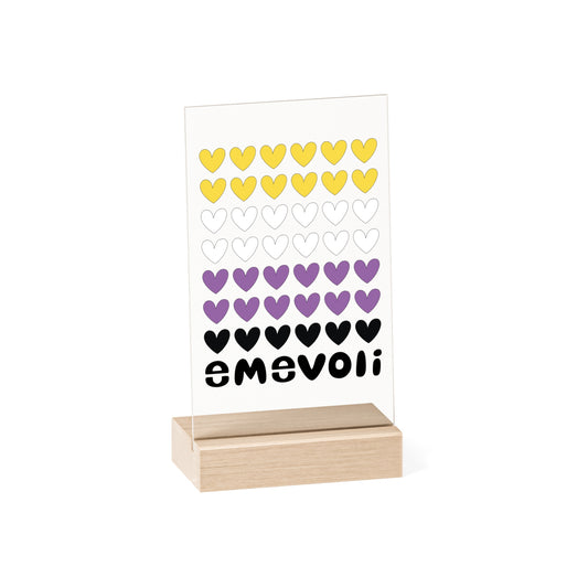 emevoli | Acrylic Sign with Wooden Stand | NonBinary Flag Colors