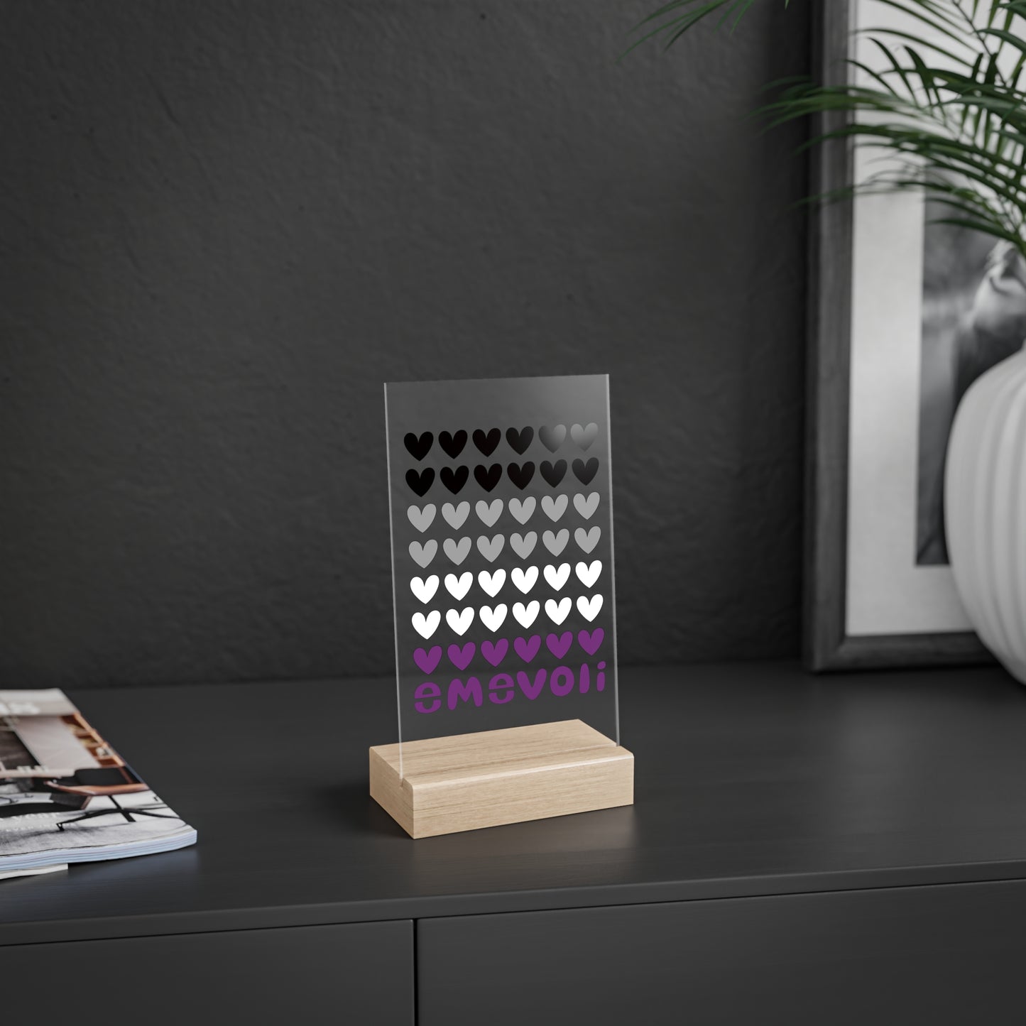 emevoli | Acrylic Sign with Wooden Stand | Asexual Flag Colors