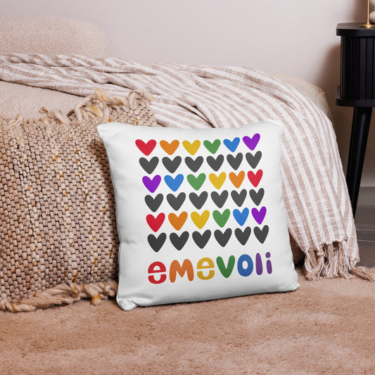 emevoli | Rainbow Heart Rows | Pillow | 18"x18"