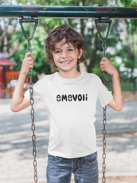 emevoli | Black Text | White T-Shirt | Youth