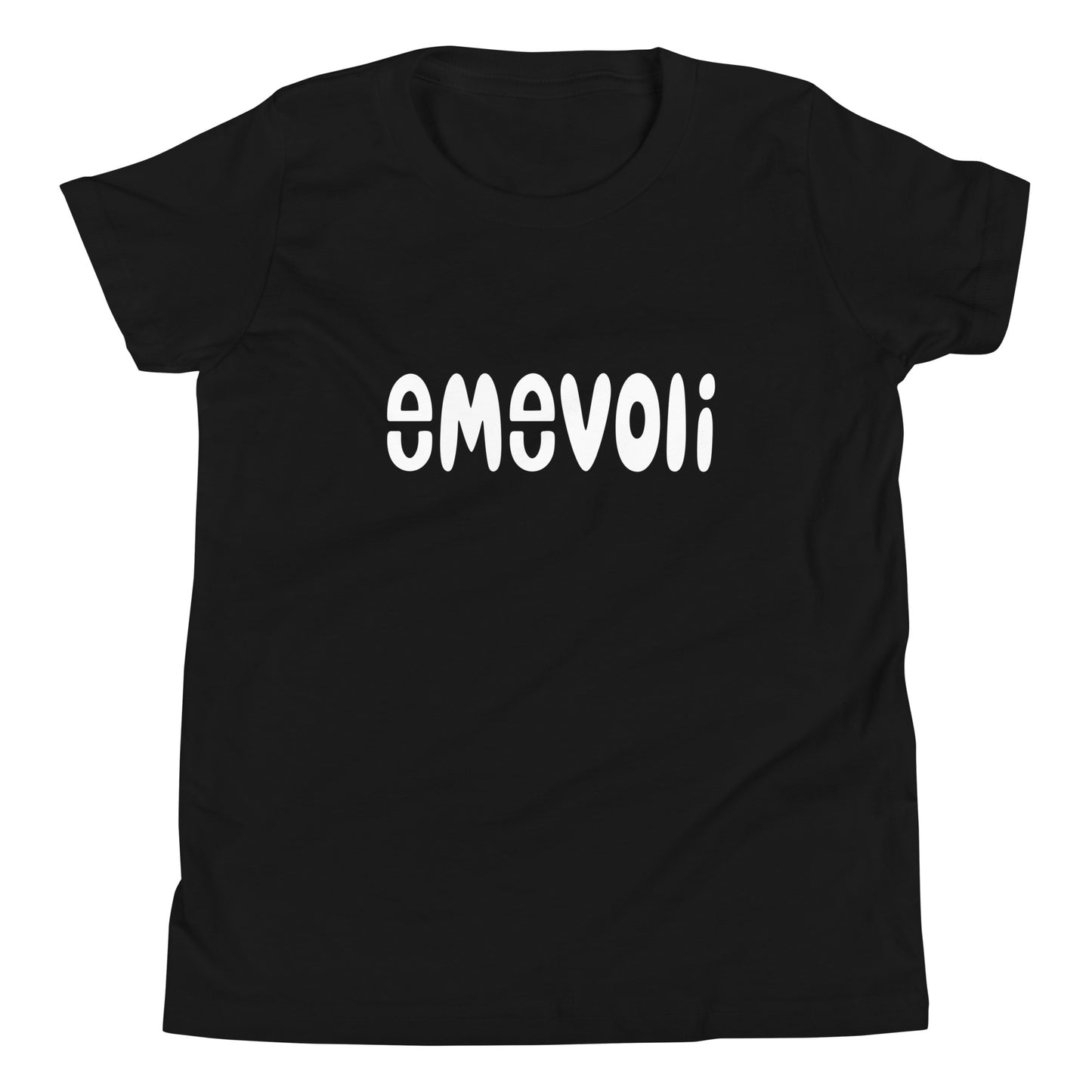 emevoli | White Text | Black T-Shirt | Youth