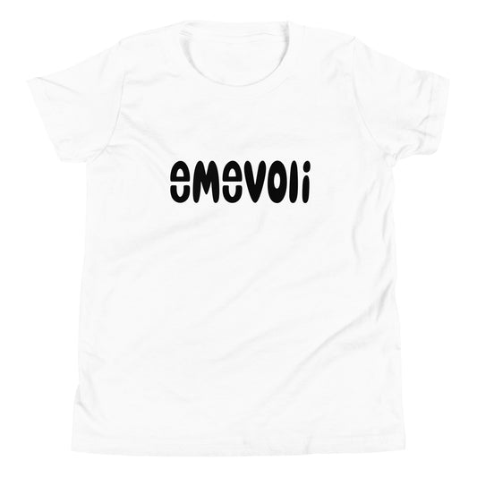 emevoli | Black Text | White T-Shirt | Youth